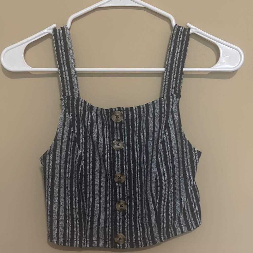 No Boundaries Blue and White Buttoned Crop Tank Top